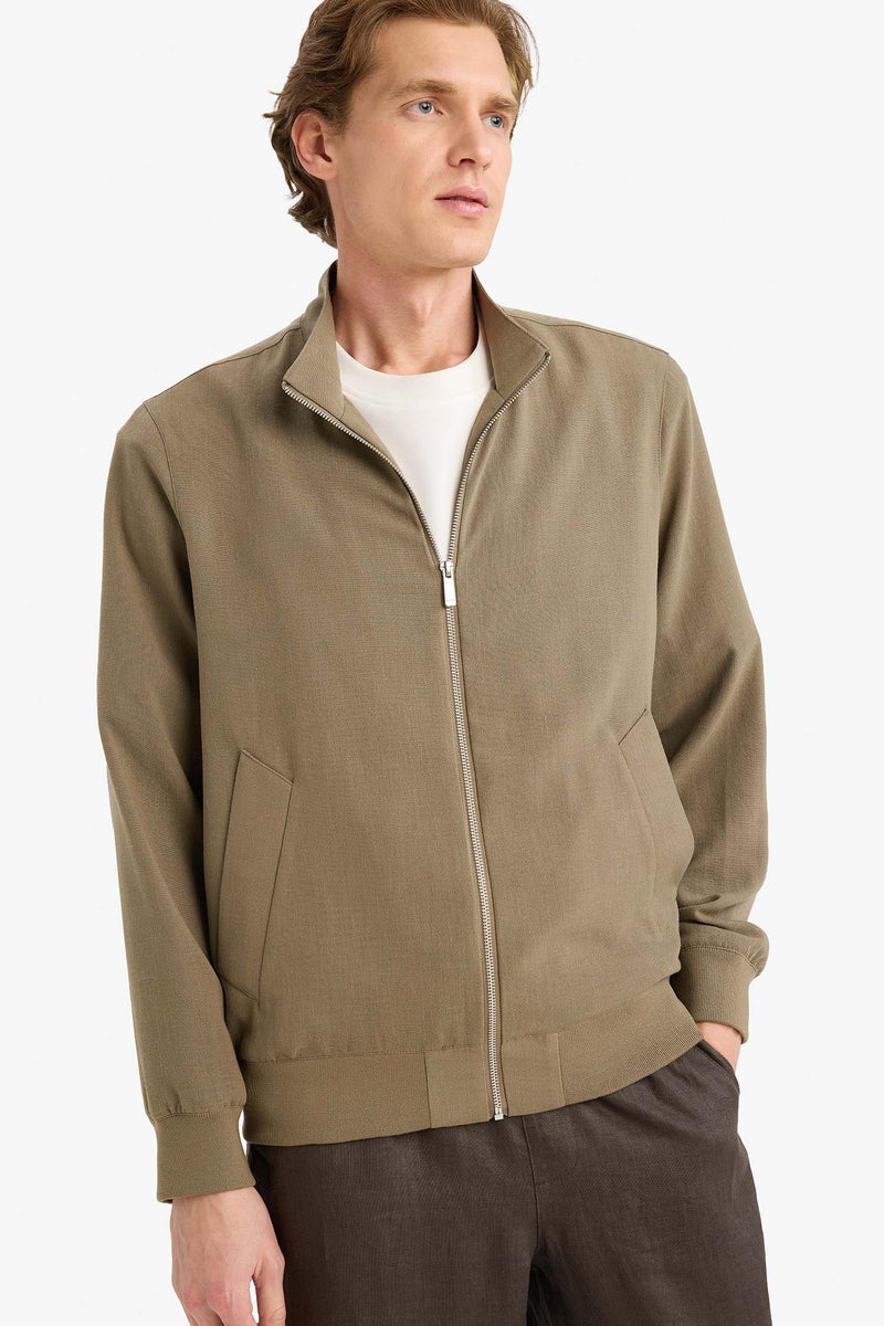 DeFacto Green Man Regular Fit High Neck Zip-Up Jacket Casual - Image 3
